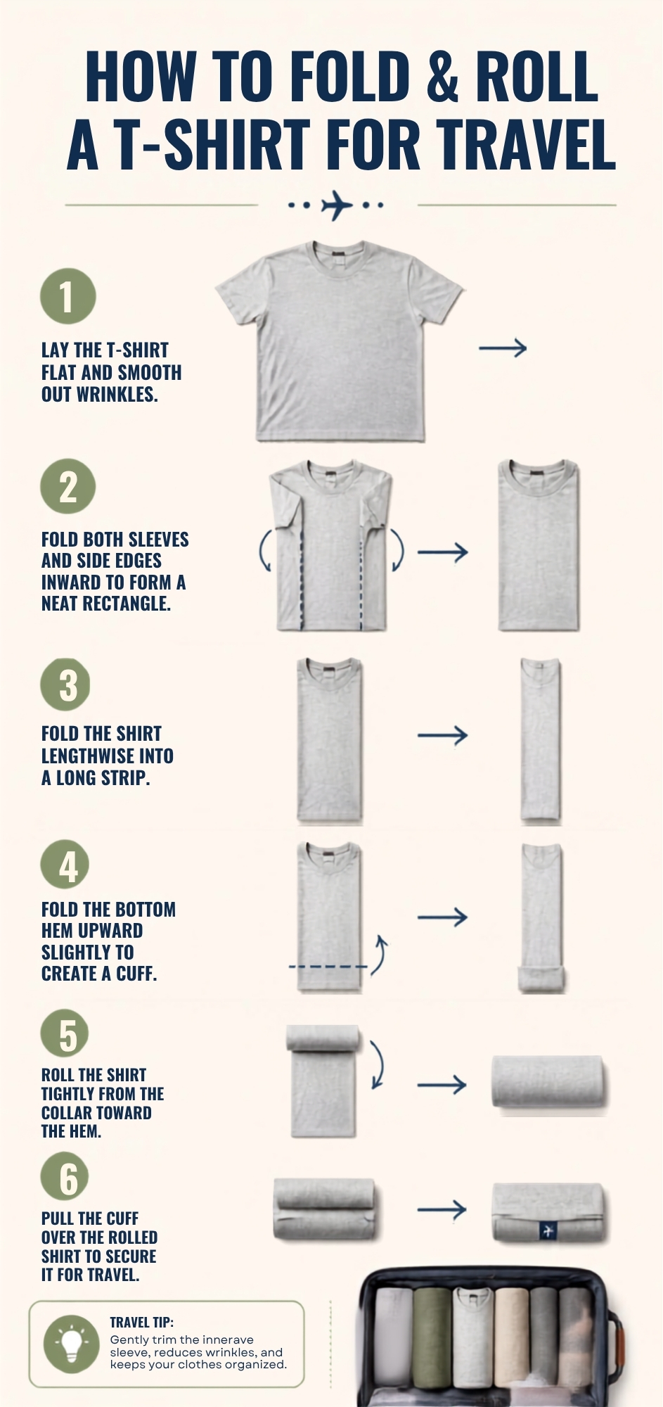 Step by step how to roll a t-shirt